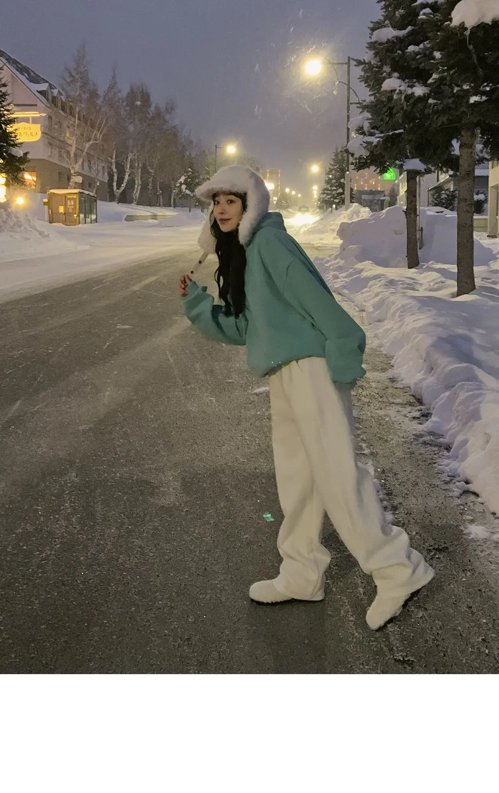 피스타치오 오버핏 양기모긴팔후드티
