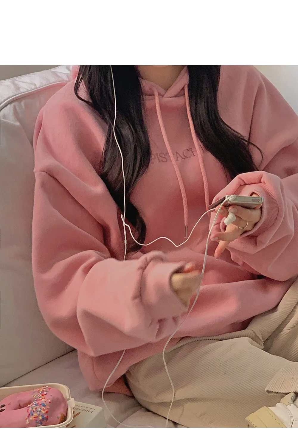 피스타치오 오버핏 양기모긴팔후드티