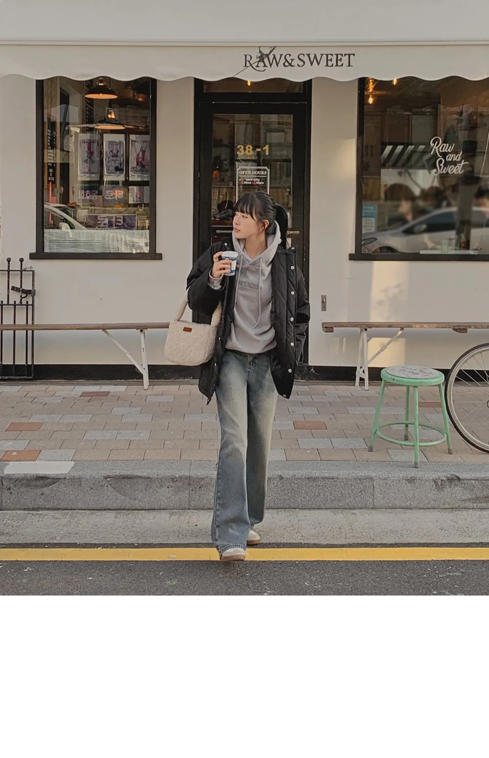 피스타치오 오버핏 양기모긴팔후드티