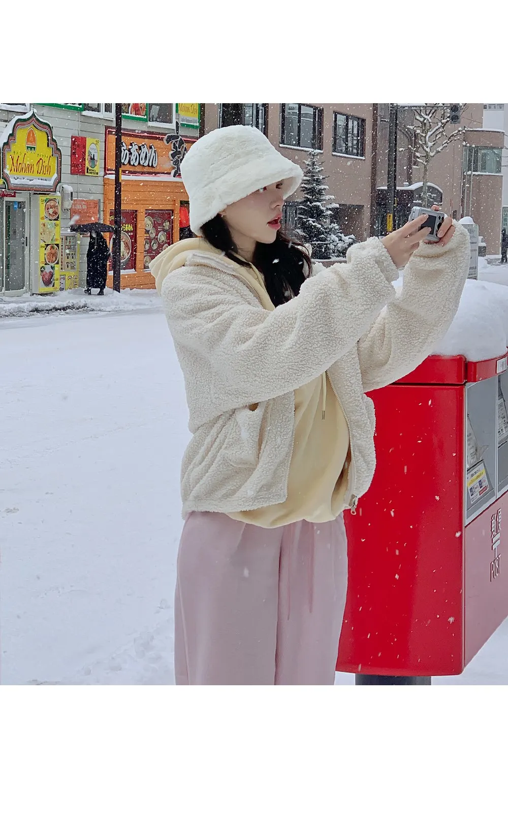 피스타치오 오버핏 양기모긴팔후드티