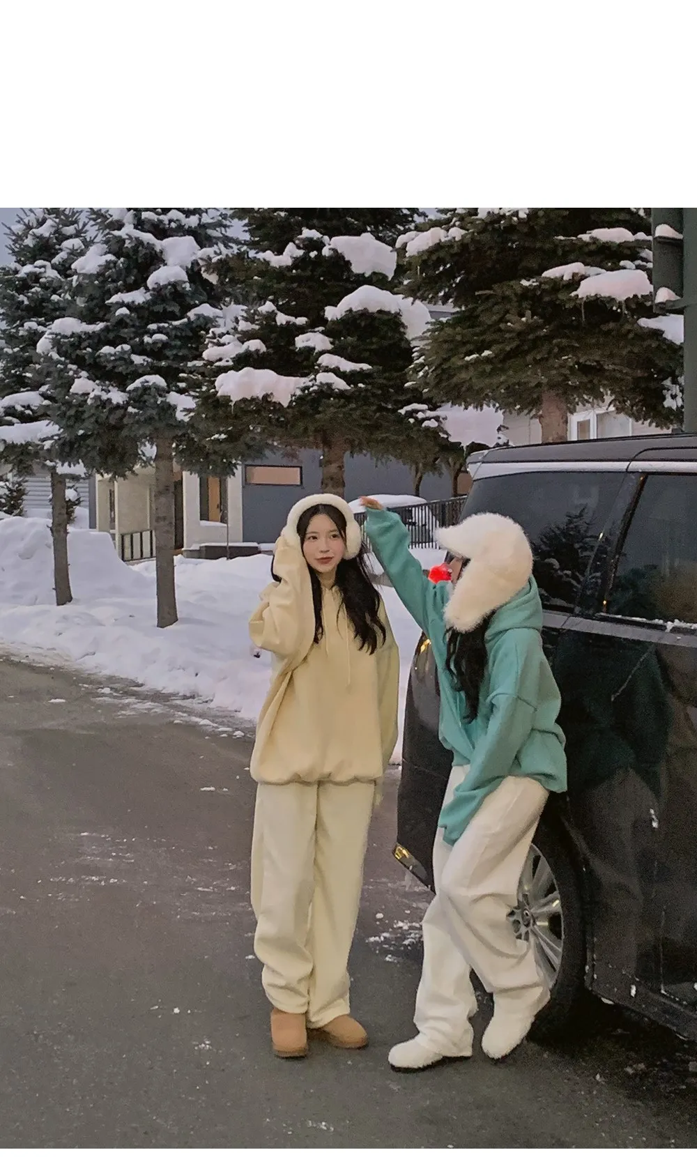 피스타치오 오버핏 양기모긴팔후드티