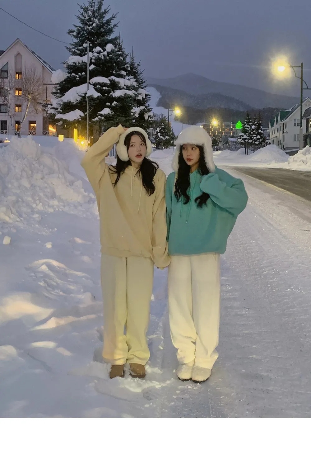 피스타치오 오버핏 양기모긴팔후드티
