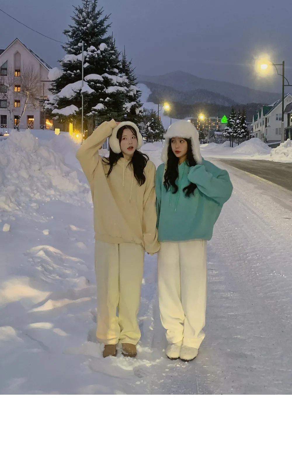 피스타치오 오버핏 양기모긴팔후드티