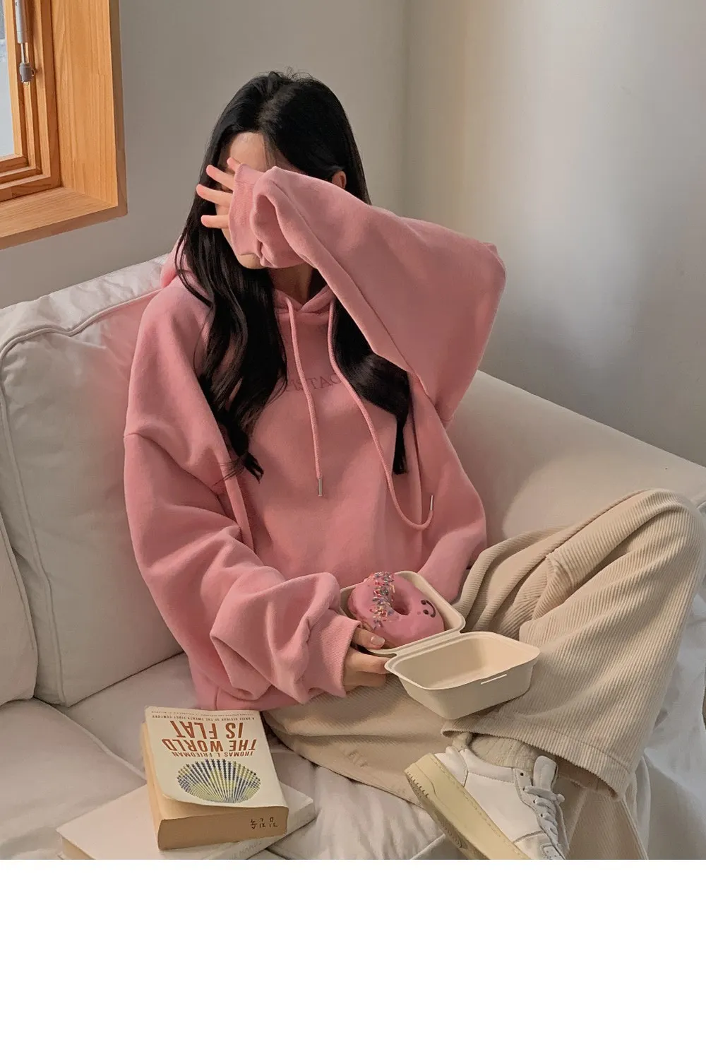 피스타치오 오버핏 양기모긴팔후드티