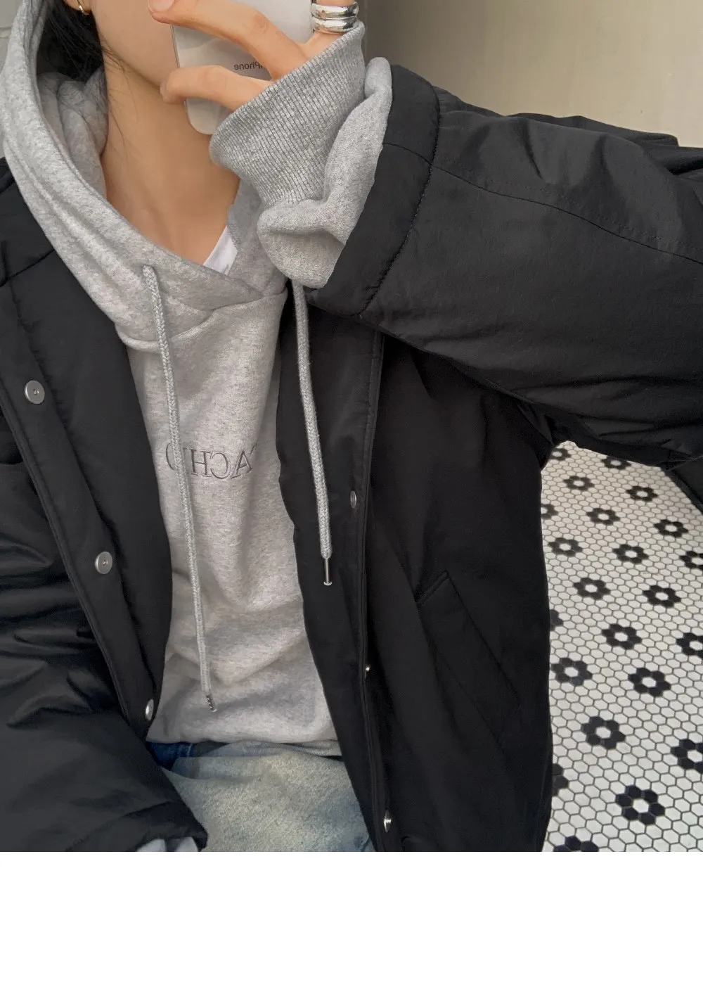 피스타치오 오버핏 양기모긴팔후드티