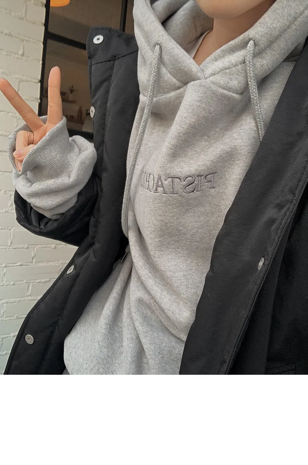 피스타치오 오버핏 양기모긴팔후드티