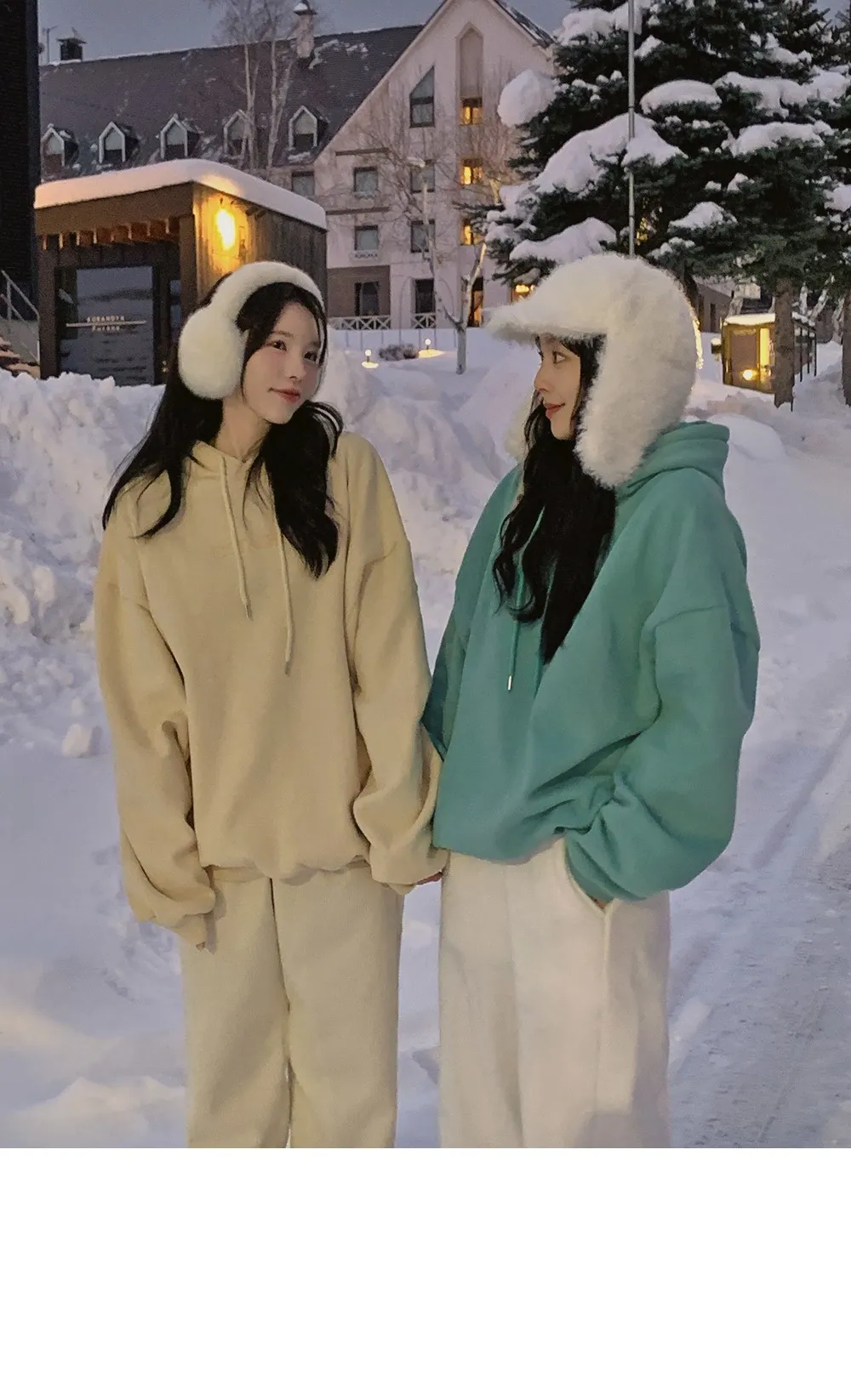 피스타치오 오버핏 양기모긴팔후드티