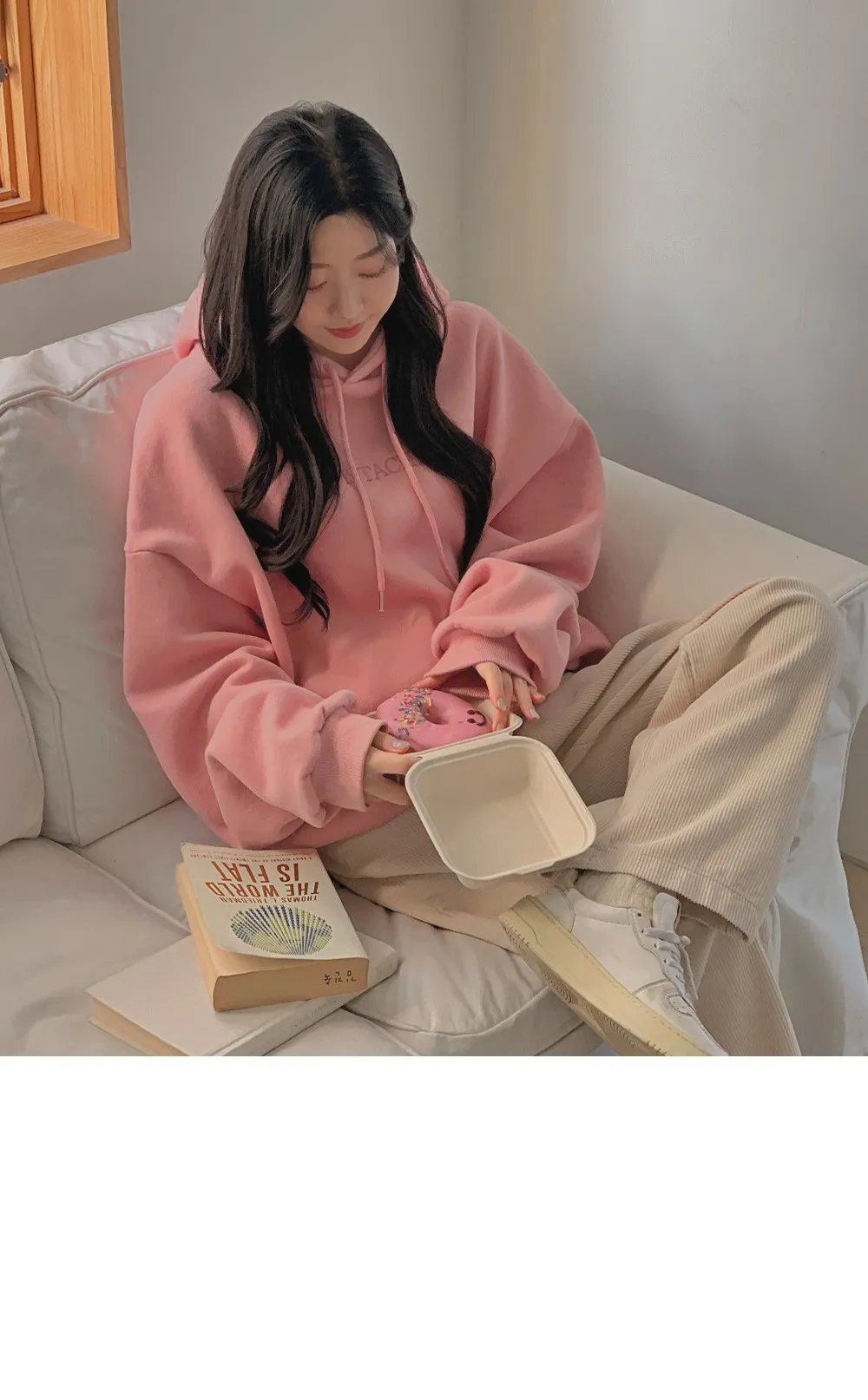 피스타치오 오버핏 양기모긴팔후드티