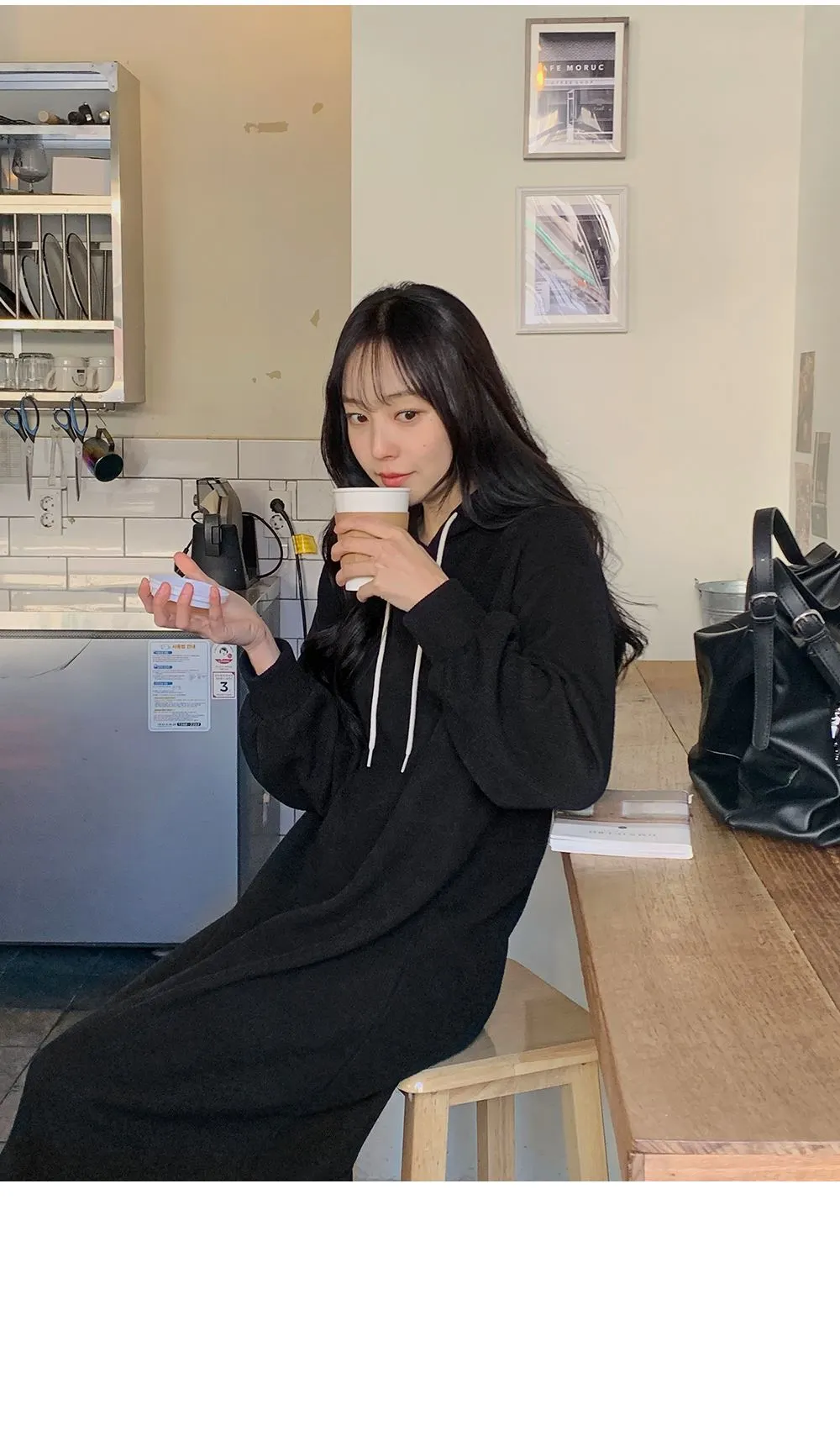 소피에 루즈핏 니트골지 후드롱원피스