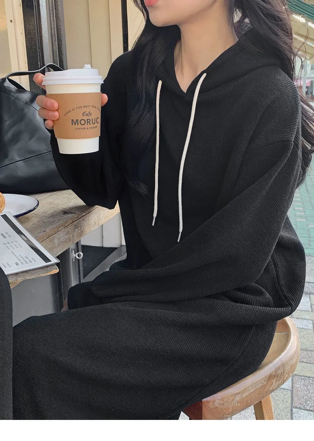 소피에 루즈핏 니트골지 후드롱원피스