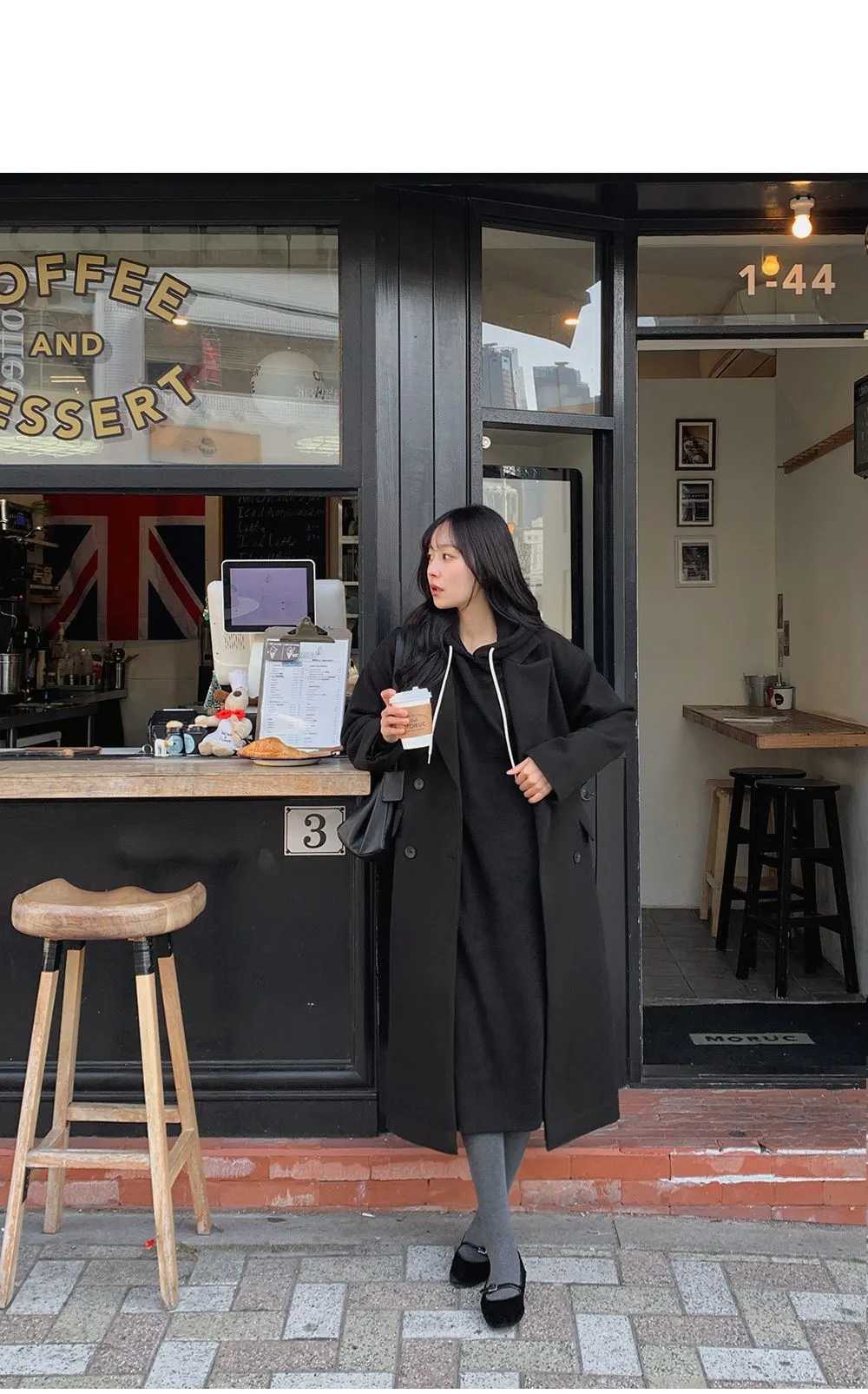 소피에 루즈핏 니트골지 후드롱원피스