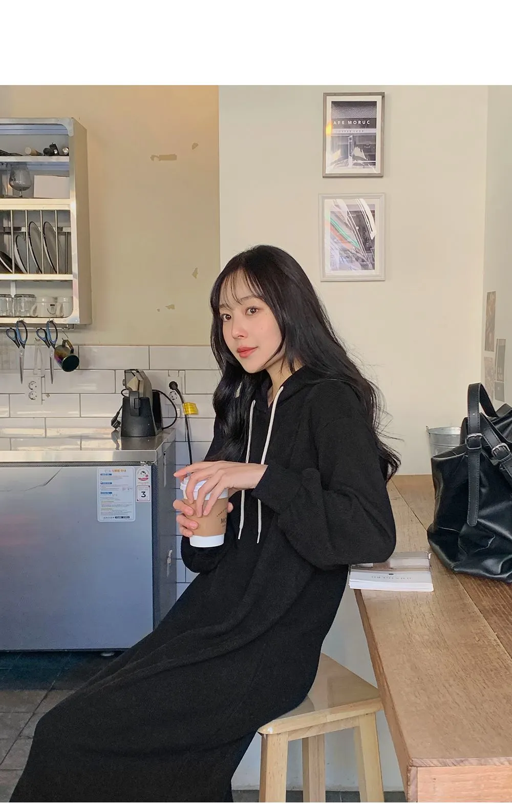 소피에 루즈핏 니트골지 후드롱원피스