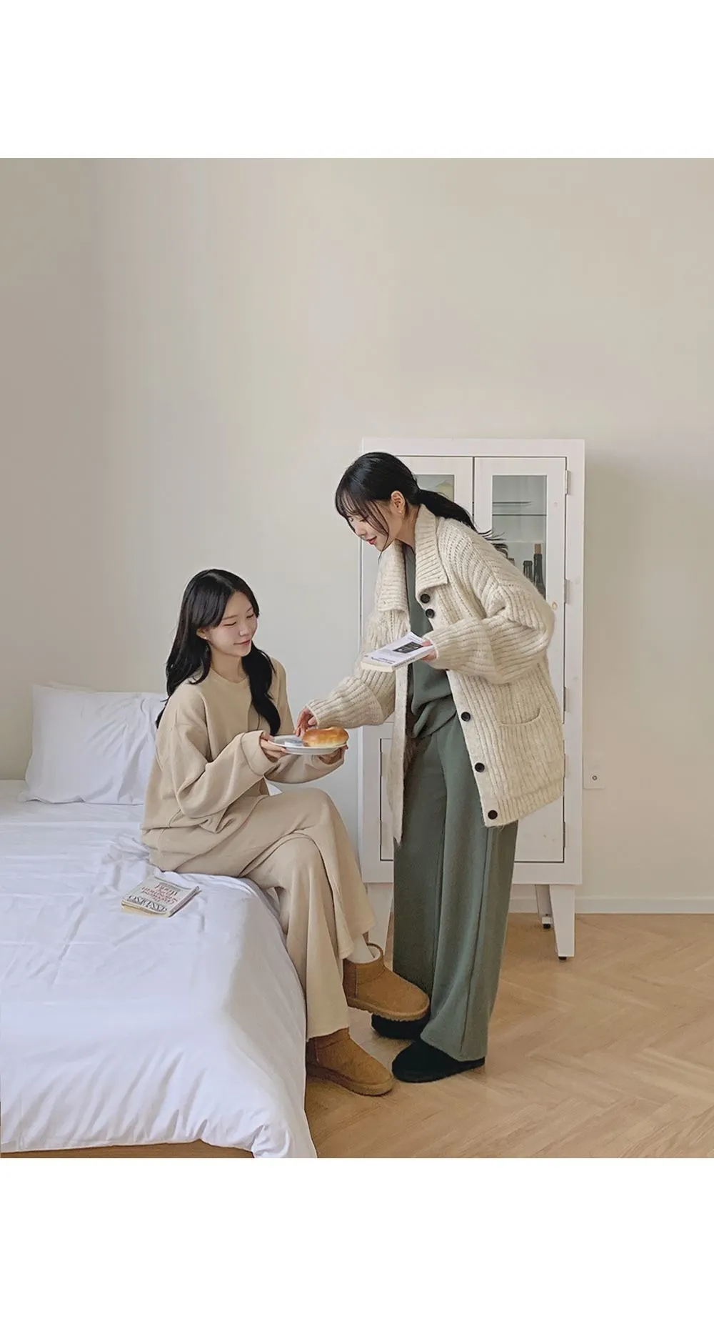 피플즈_세트2 골지니트+밴딩와이드팬츠set