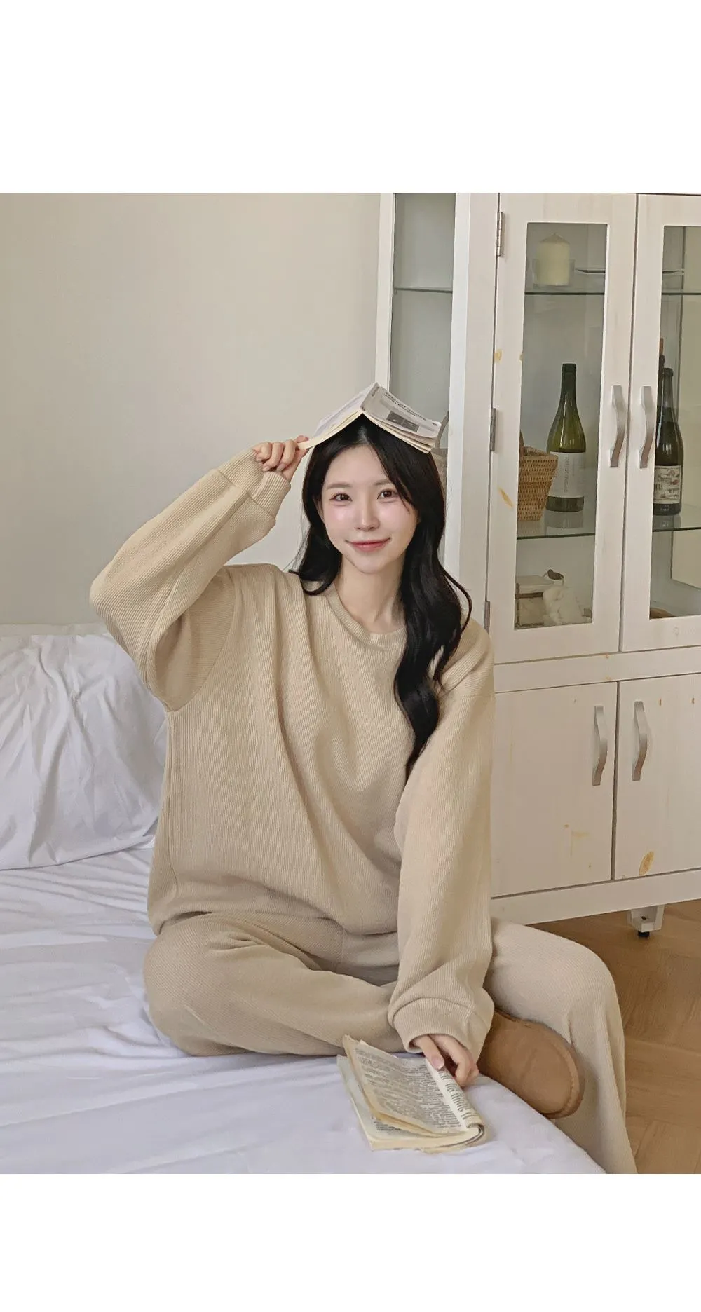 피플즈_세트2 골지니트+밴딩와이드팬츠set