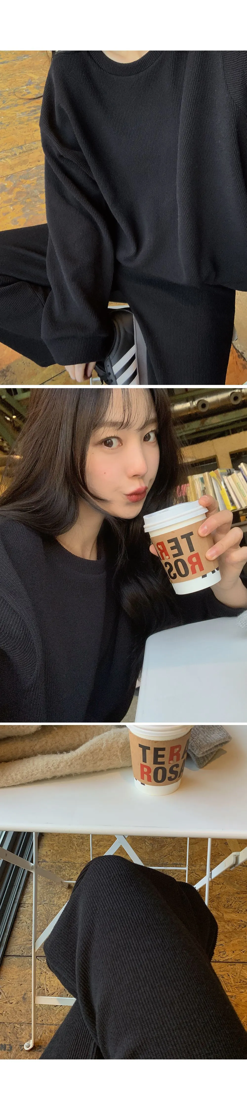 피플즈_세트2 골지니트+밴딩와이드팬츠set