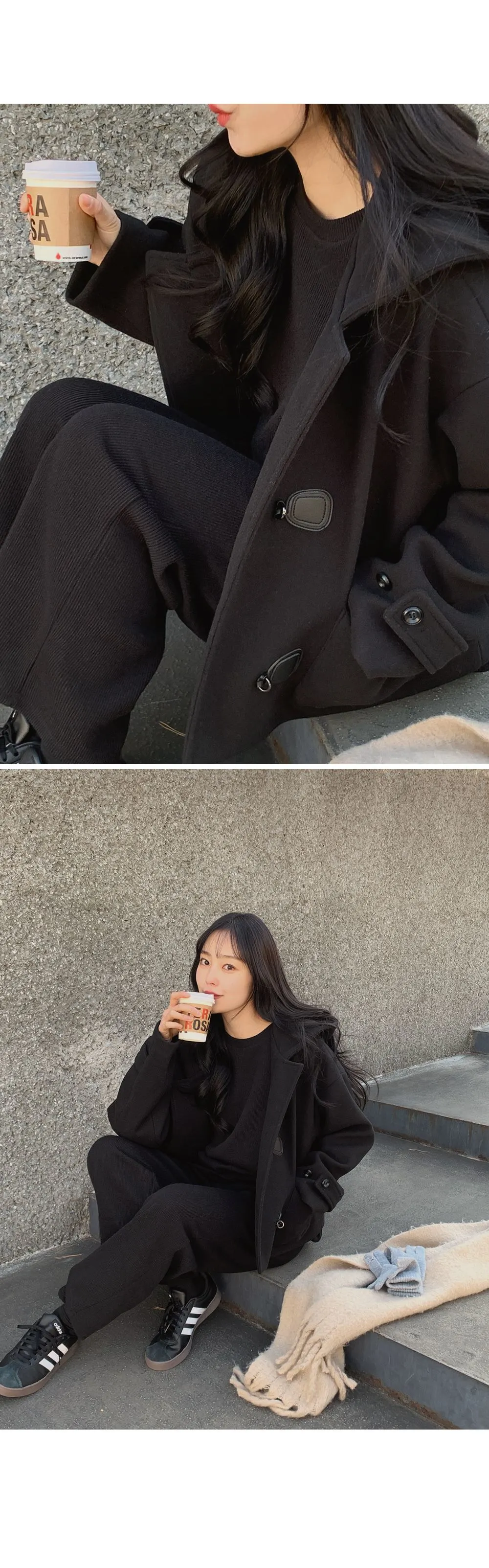 피플즈_세트2 골지니트+밴딩와이드팬츠set