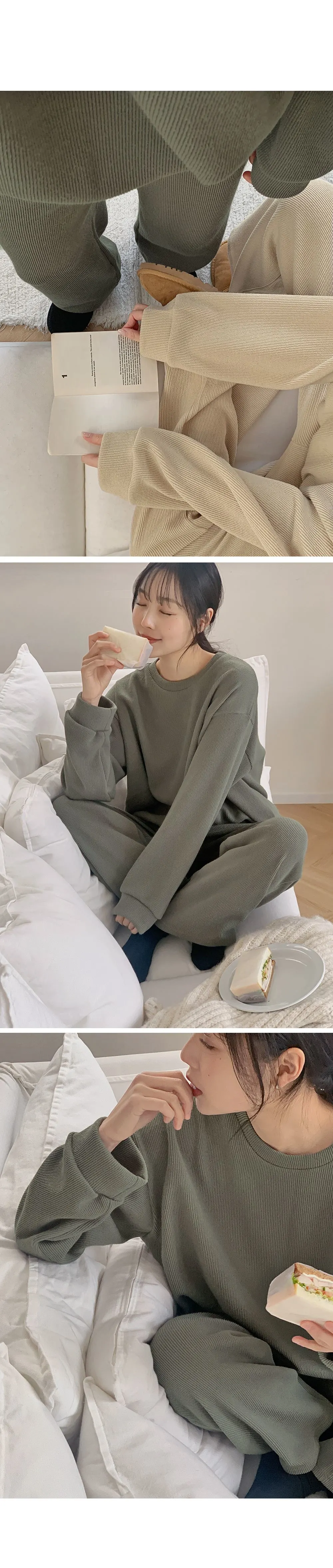 피플즈_세트2 골지니트+밴딩와이드팬츠set