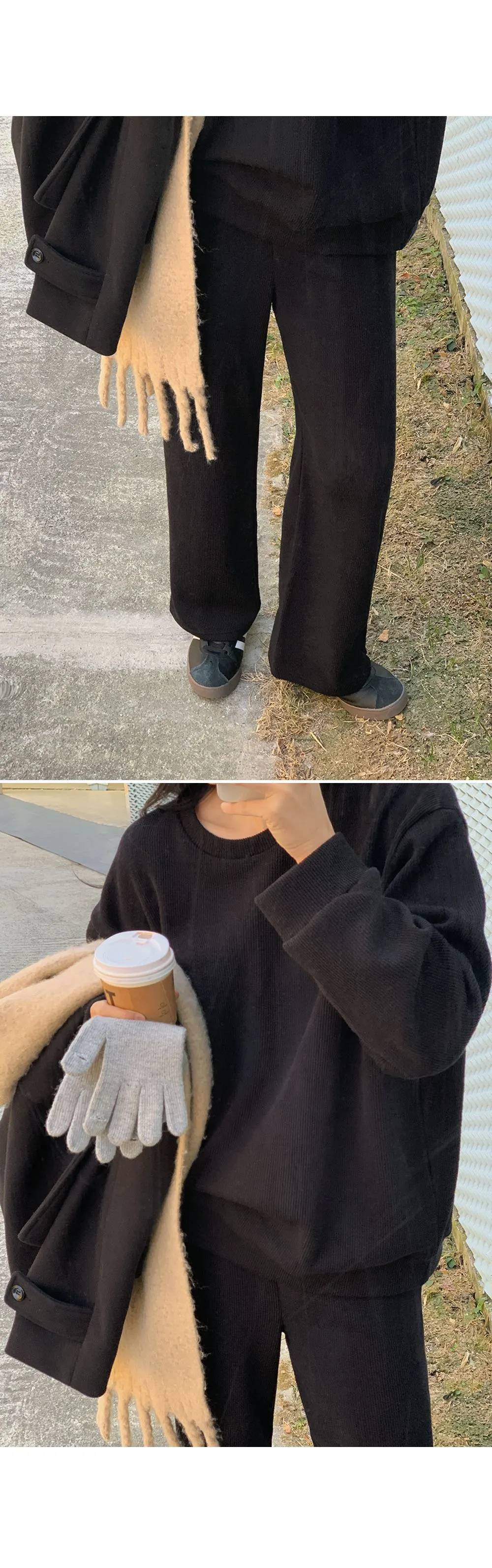 피플즈_세트2 골지니트+밴딩와이드팬츠set