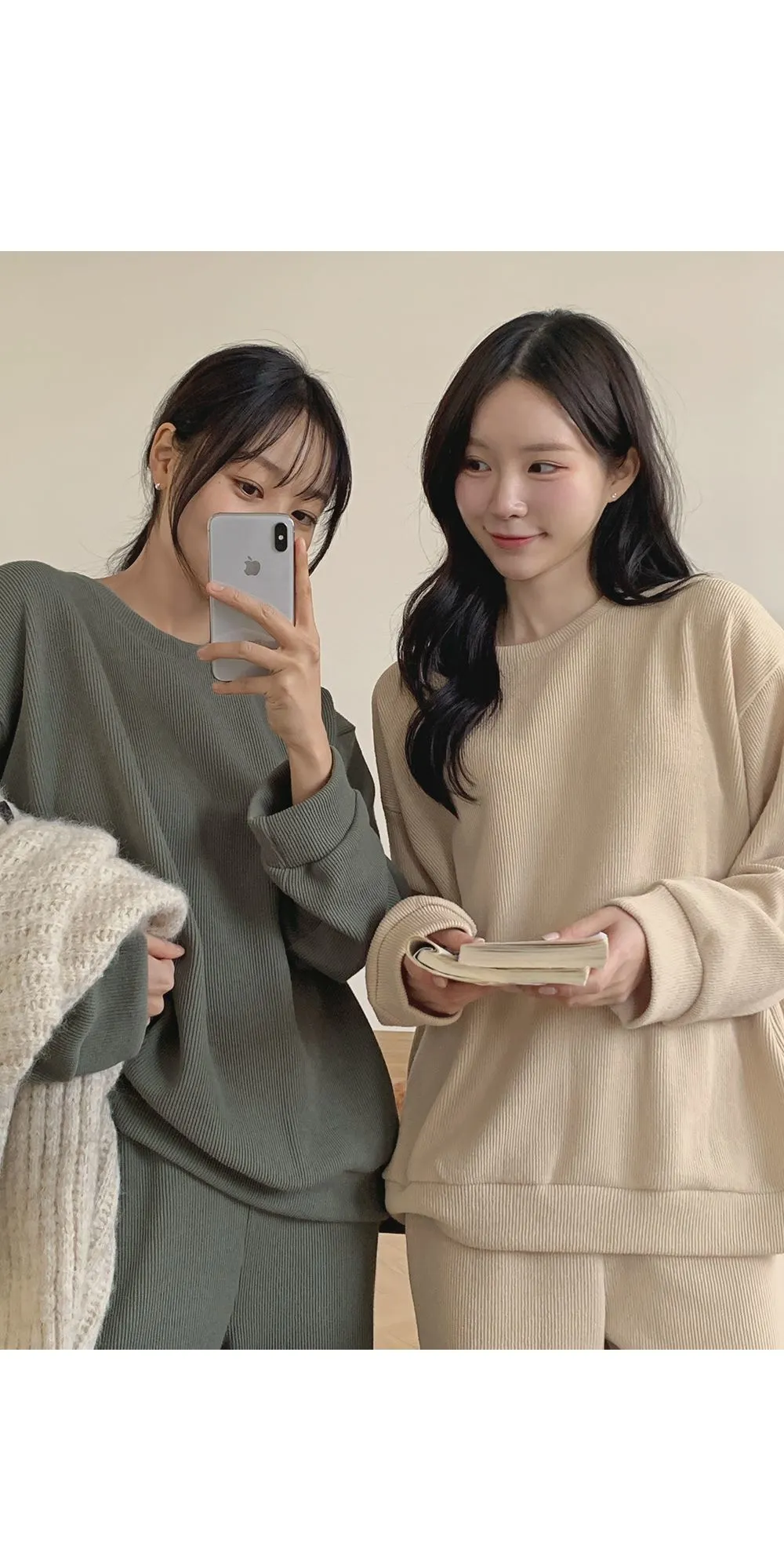 피플즈_세트2 골지니트+밴딩와이드팬츠set