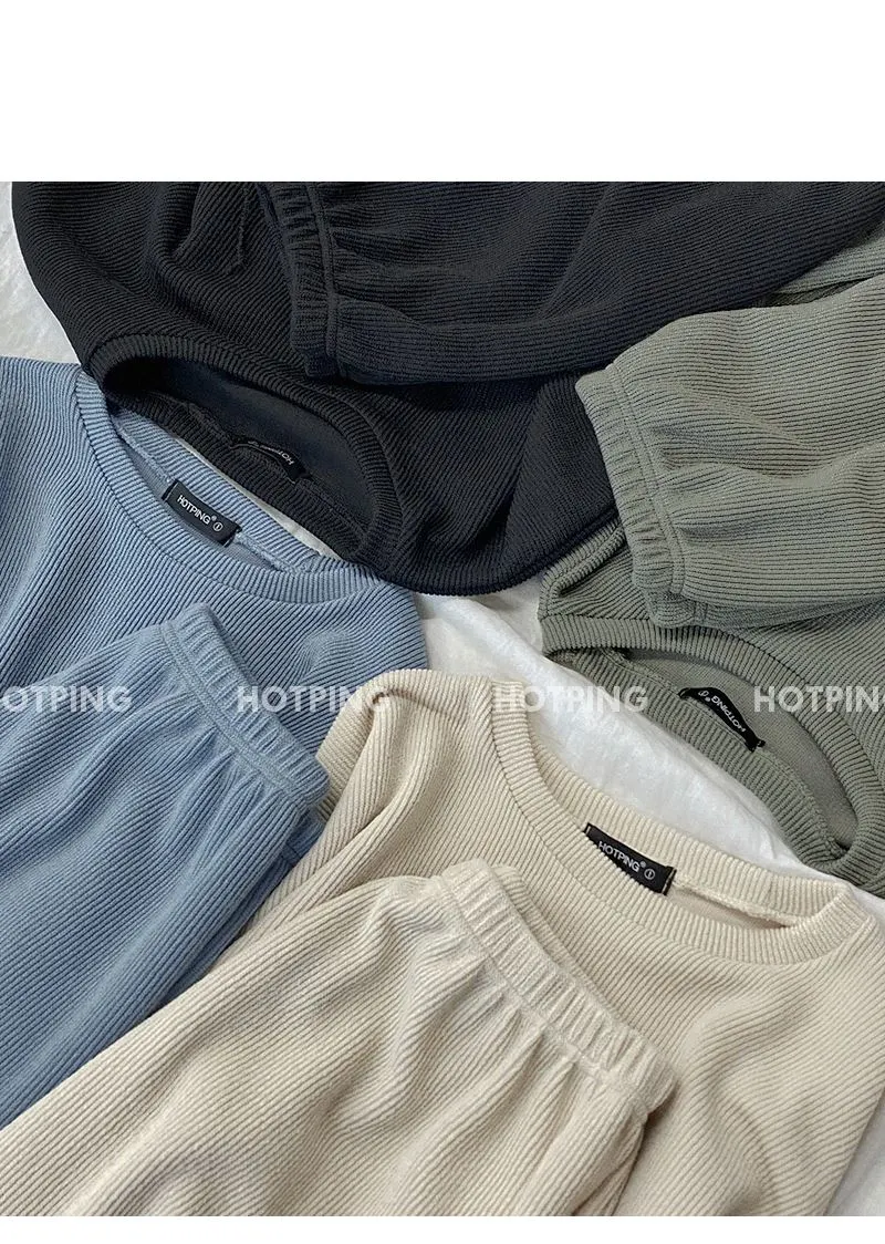 피플즈_세트2 골지니트+밴딩와이드팬츠set