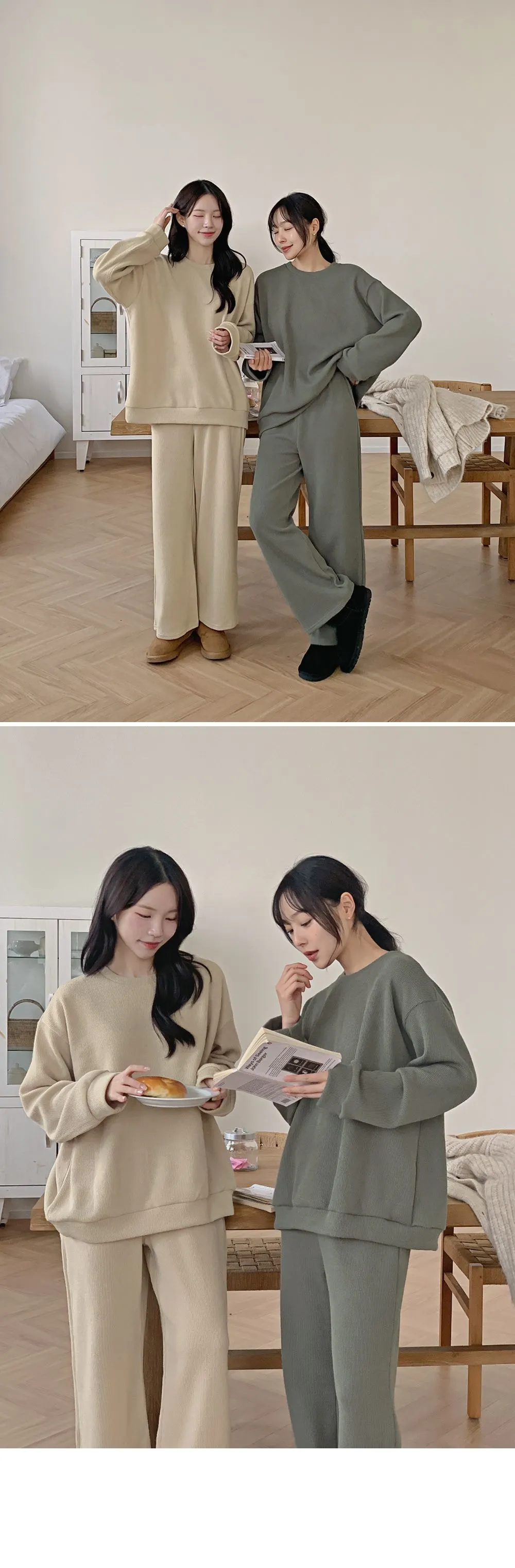 피플즈_세트2 골지니트+밴딩와이드팬츠set