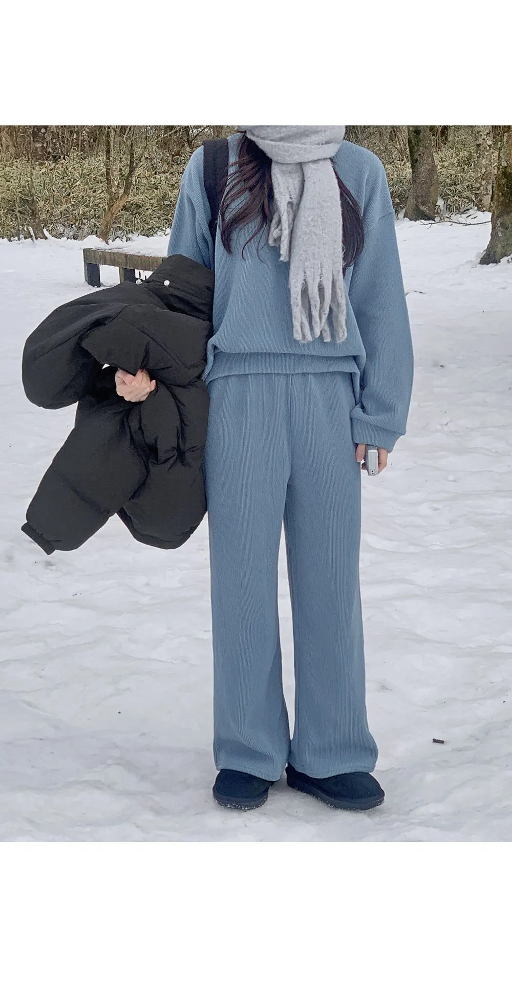 피플즈_세트2 골지니트+밴딩와이드팬츠set