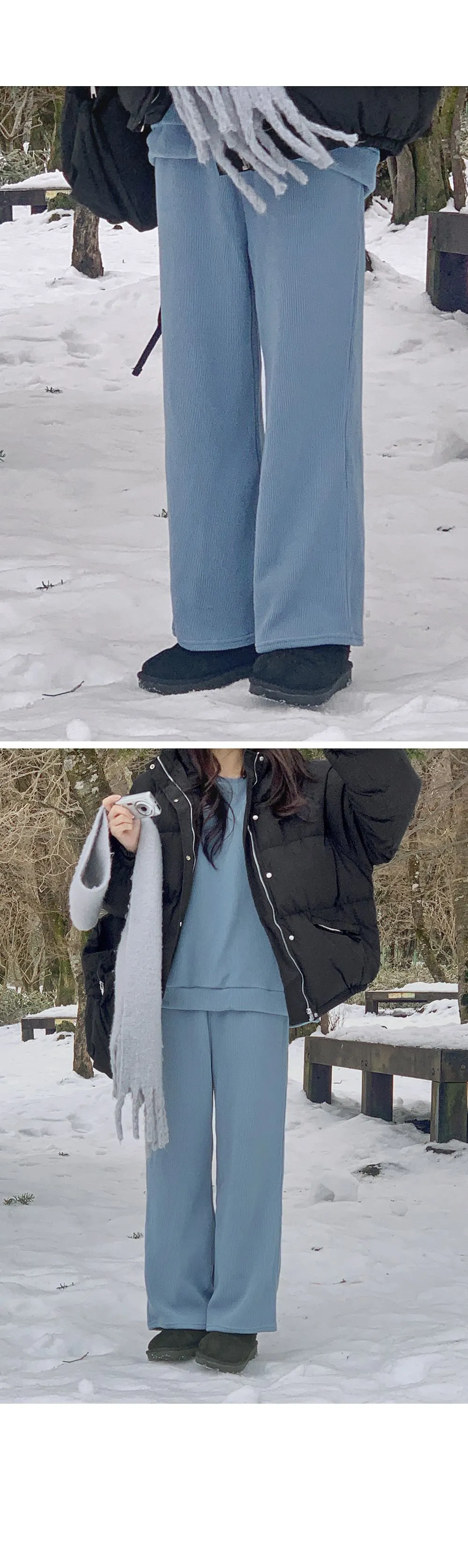 피플즈_세트2 골지니트+밴딩와이드팬츠set