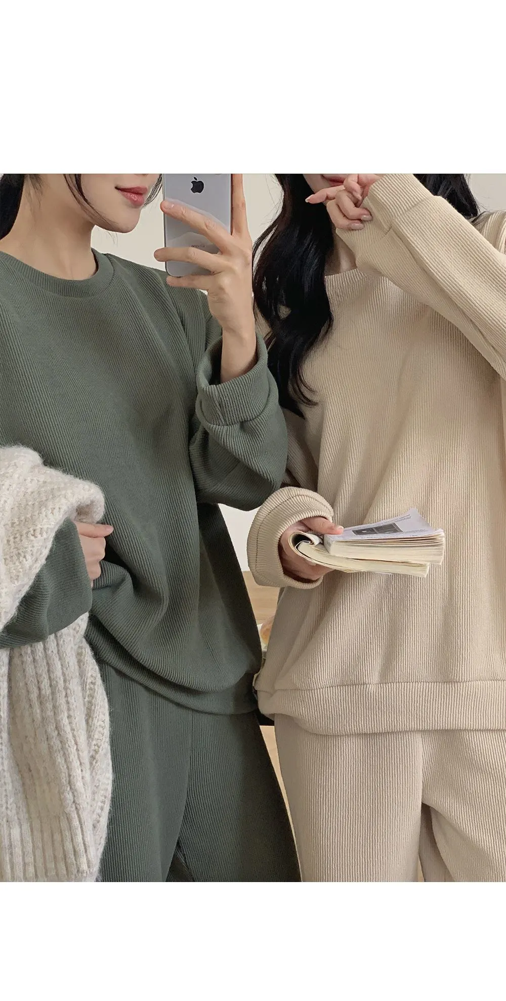 피플즈_세트2 골지니트+밴딩와이드팬츠set