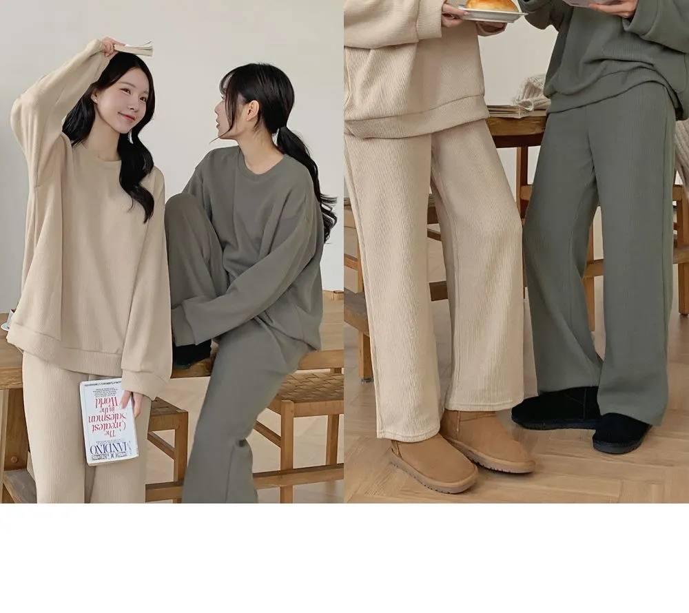 피플즈_세트2 골지니트+밴딩와이드팬츠set