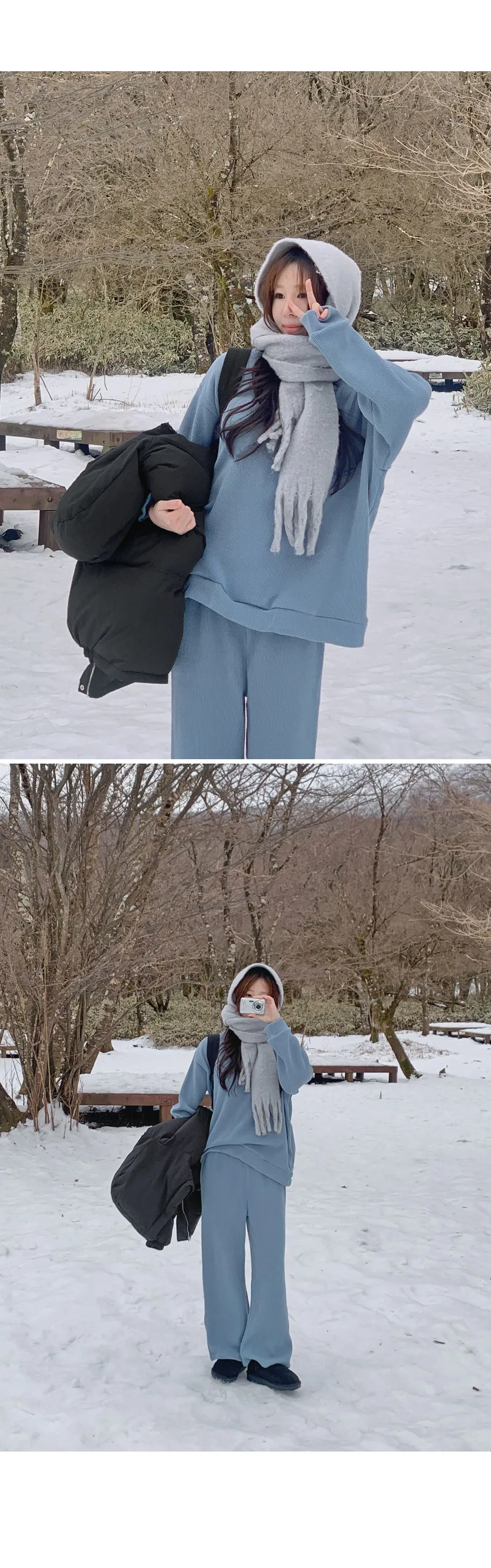 피플즈_세트2 골지니트+밴딩와이드팬츠set