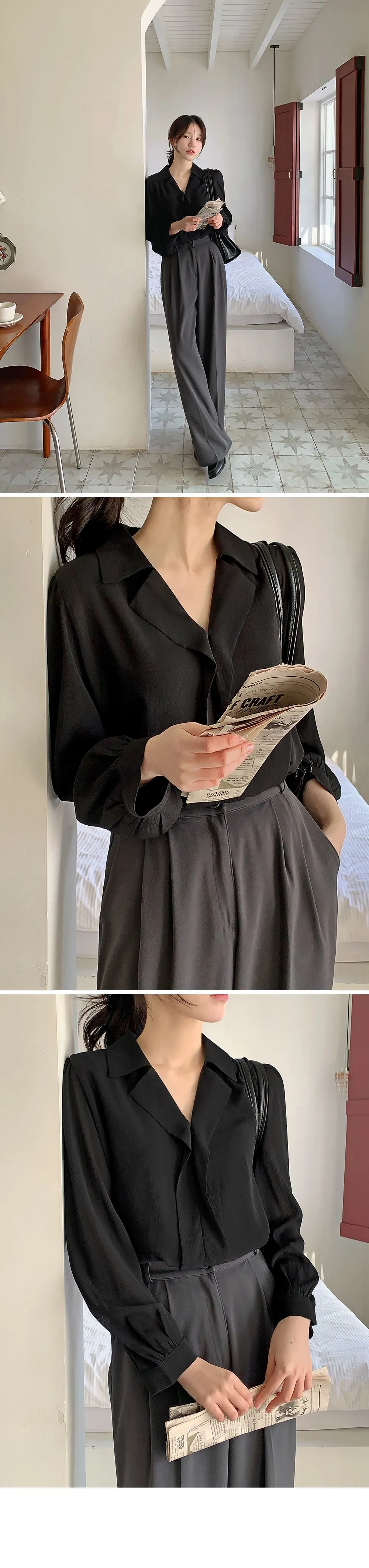 힐즈 오픈카라 쉬폰 블라우스