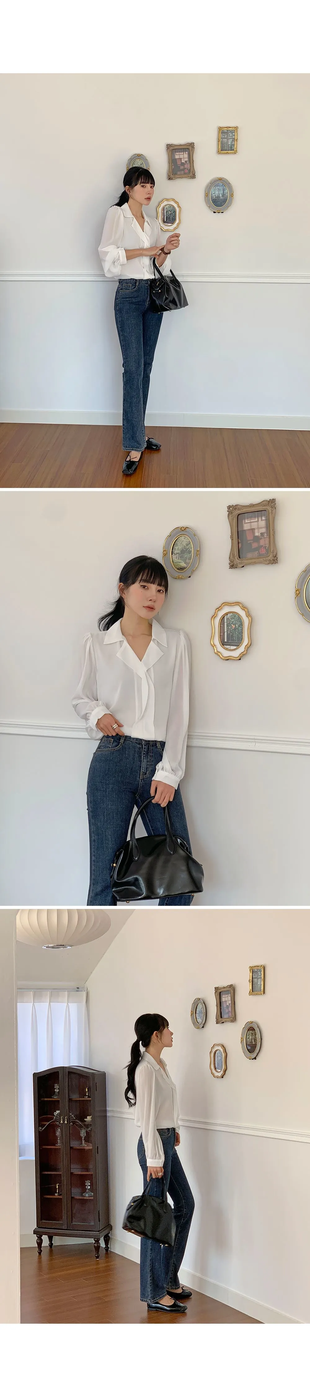 힐즈 오픈카라 쉬폰 블라우스