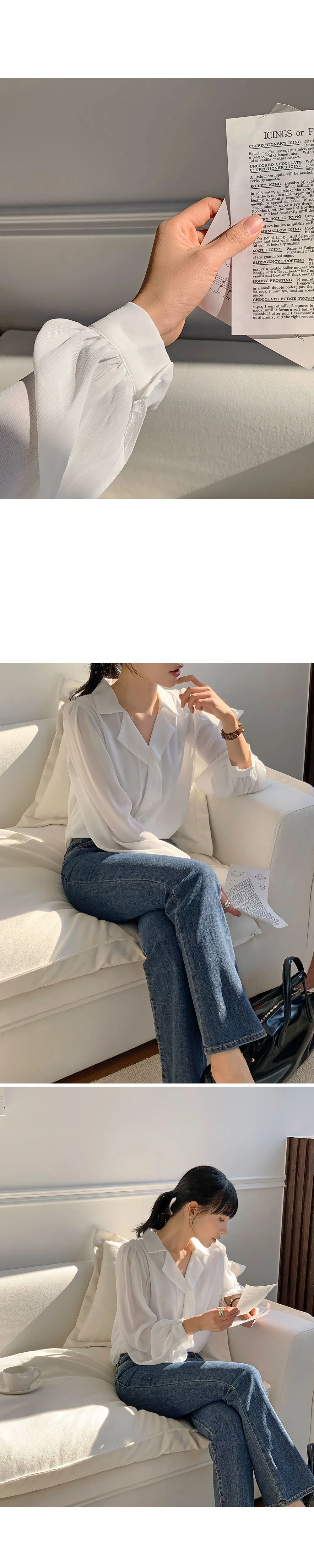 힐즈 오픈카라 쉬폰 블라우스