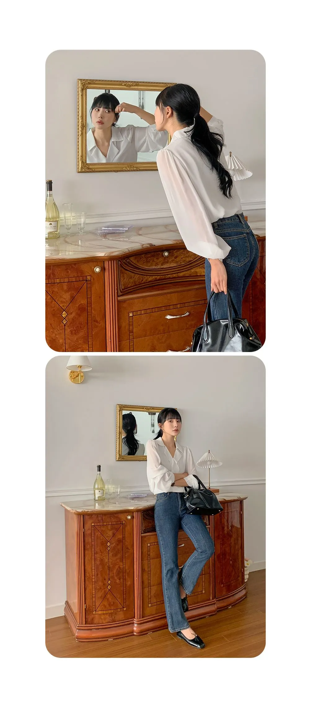 힐즈 오픈카라 쉬폰 블라우스