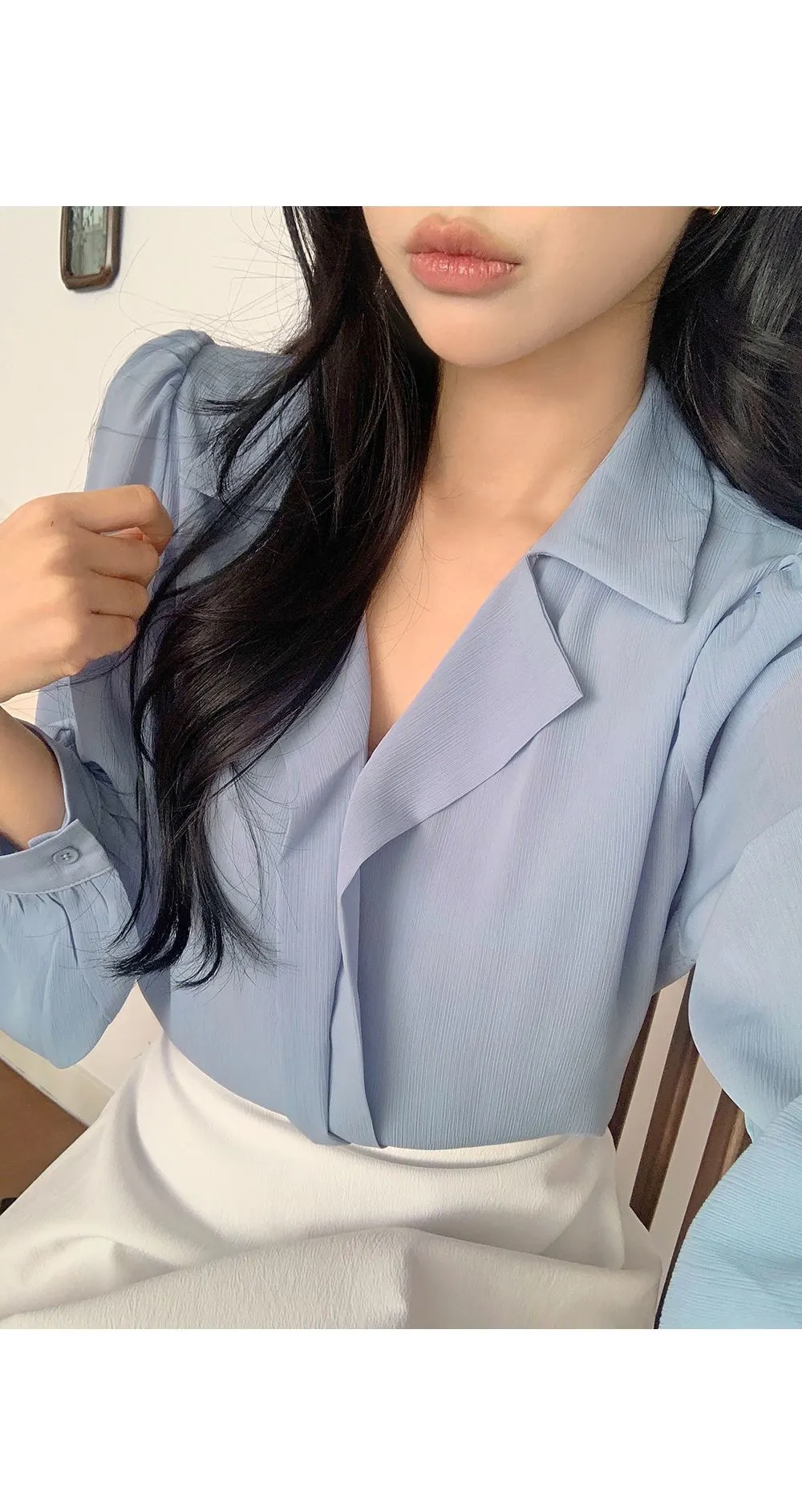 힐즈 오픈카라 쉬폰 블라우스