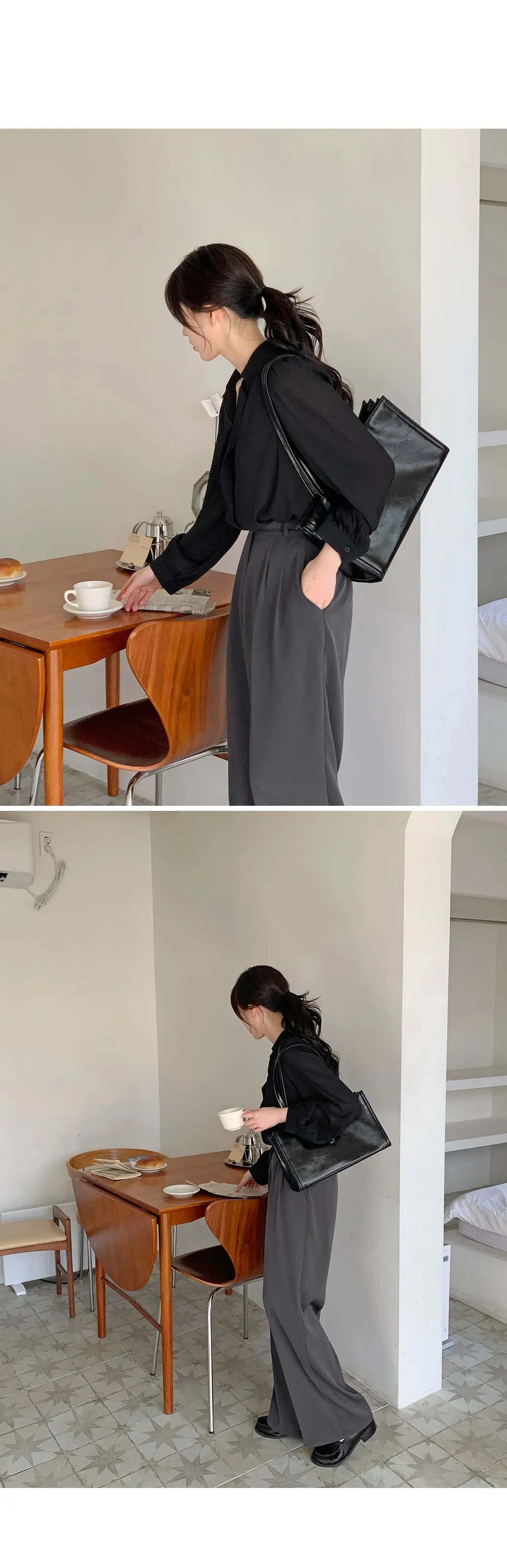 힐즈 오픈카라 쉬폰 블라우스