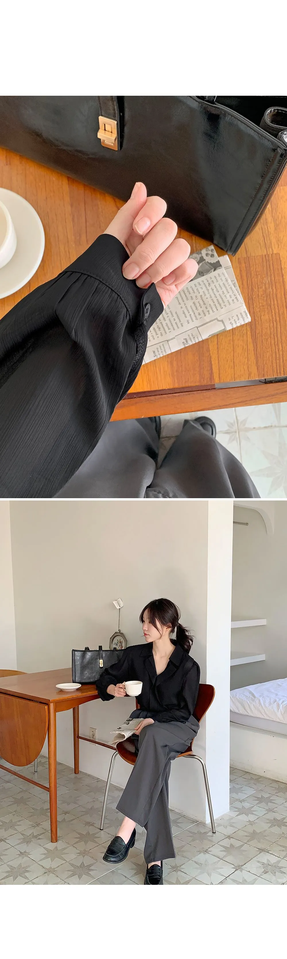 힐즈 오픈카라 쉬폰 블라우스