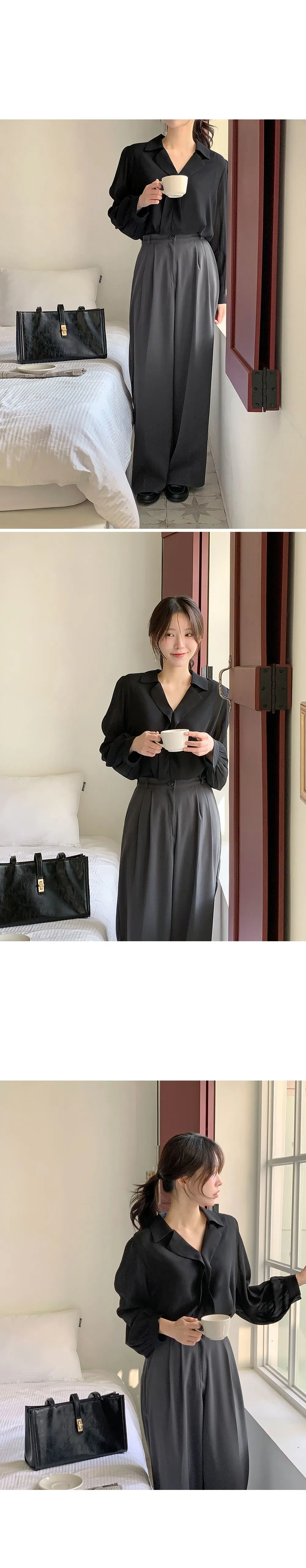힐즈 오픈카라 쉬폰 블라우스