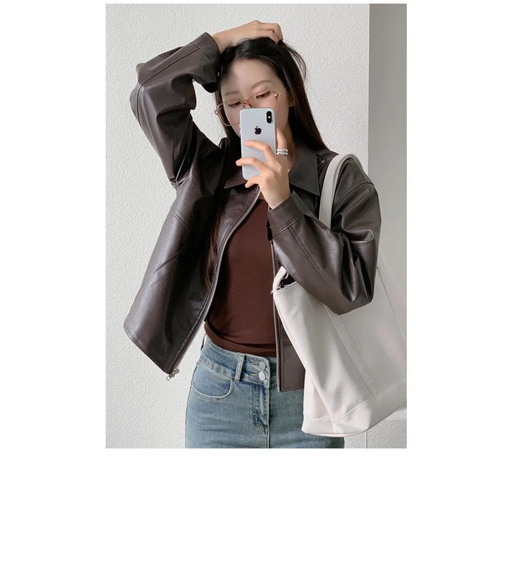 [LOVB] L-1418 카라넥 포켓 가죽 집업자켓
