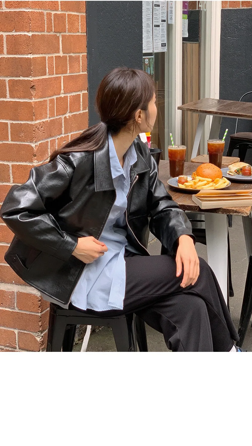 [LOVB] L-1418 카라넥 포켓 가죽 집업자켓