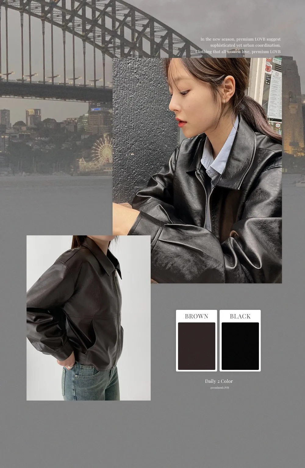 [LOVB] L-1418 카라넥 포켓 가죽 집업자켓