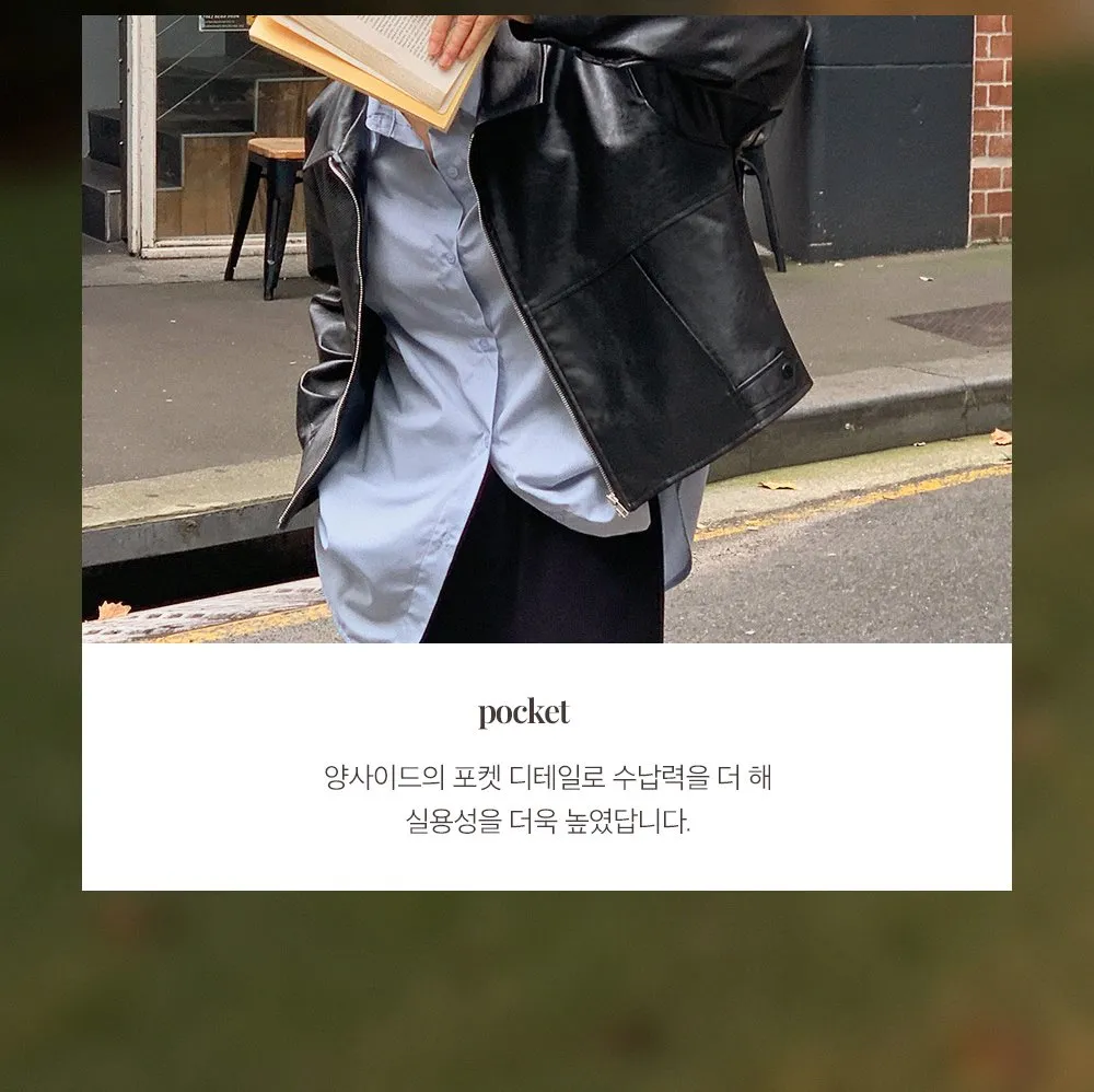 [LOVB] L-1418 카라넥 포켓 가죽 집업자켓