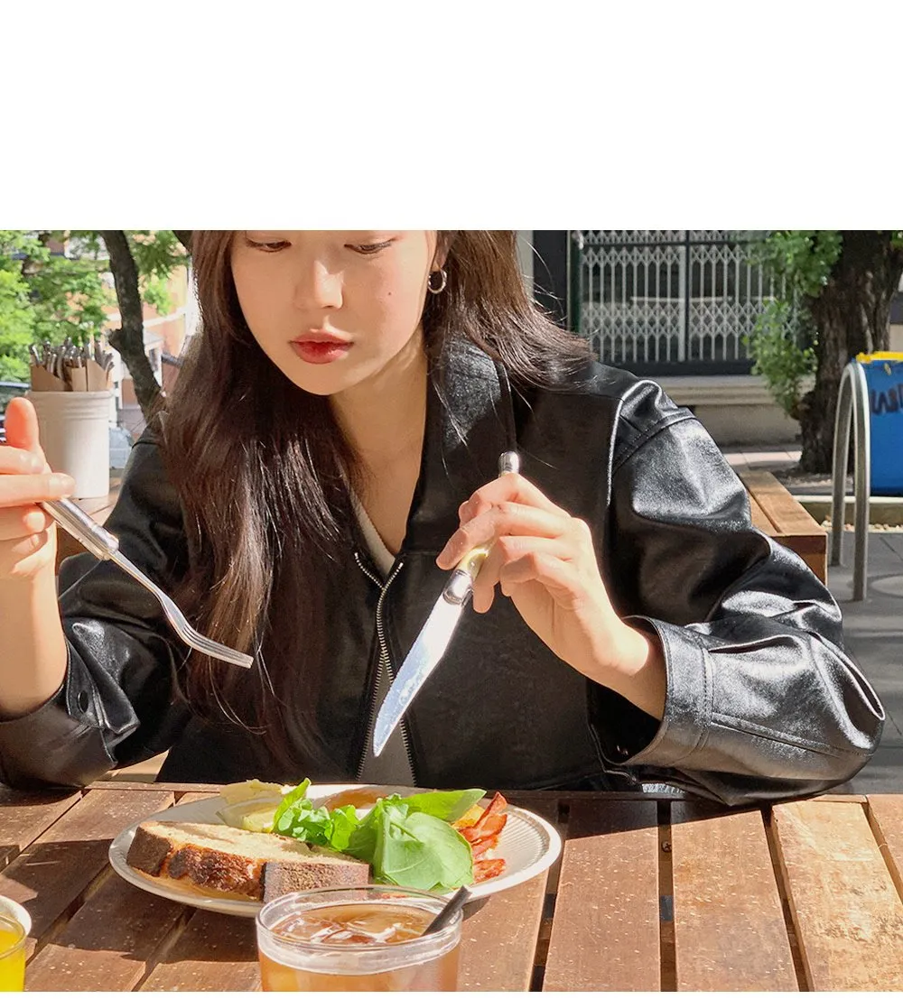 [LOVB] L-1418 카라넥 포켓 가죽 집업자켓
