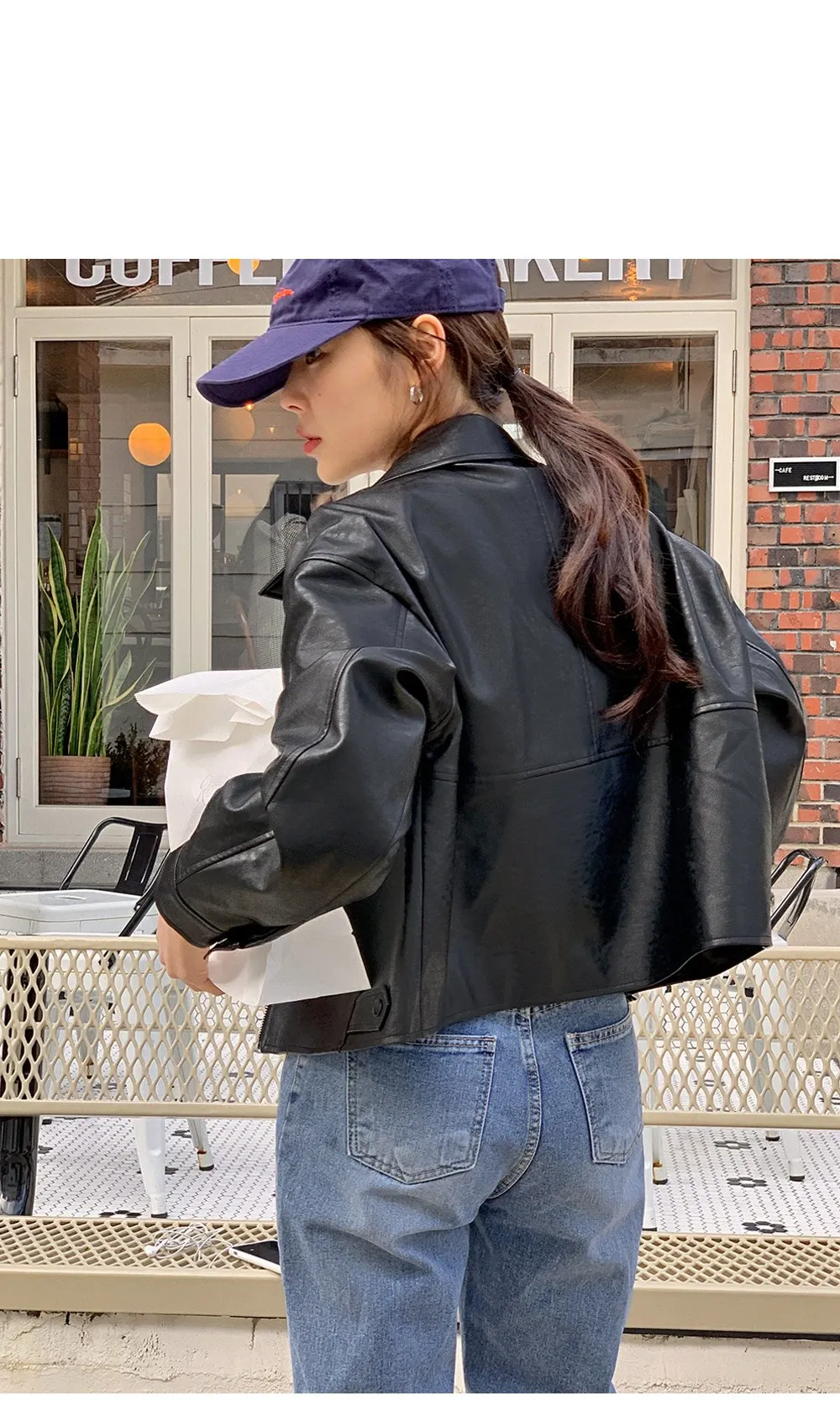 [LOVB] L-1418 카라넥 포켓 가죽 집업자켓