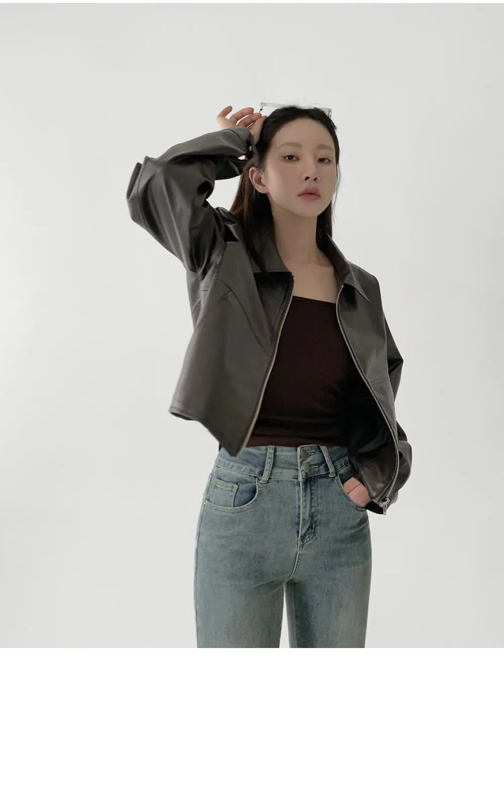[LOVB] L-1418 카라넥 포켓 가죽 집업자켓