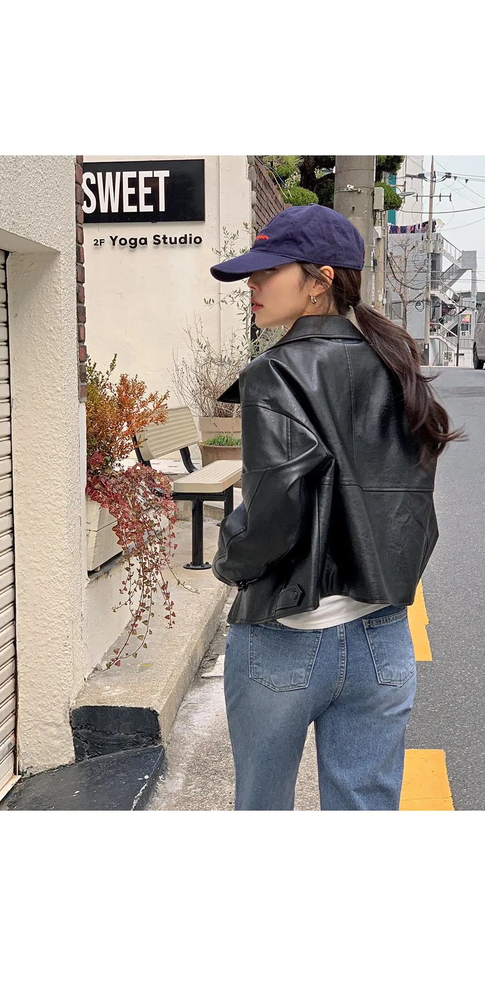 [LOVB] L-1418 카라넥 포켓 가죽 집업자켓