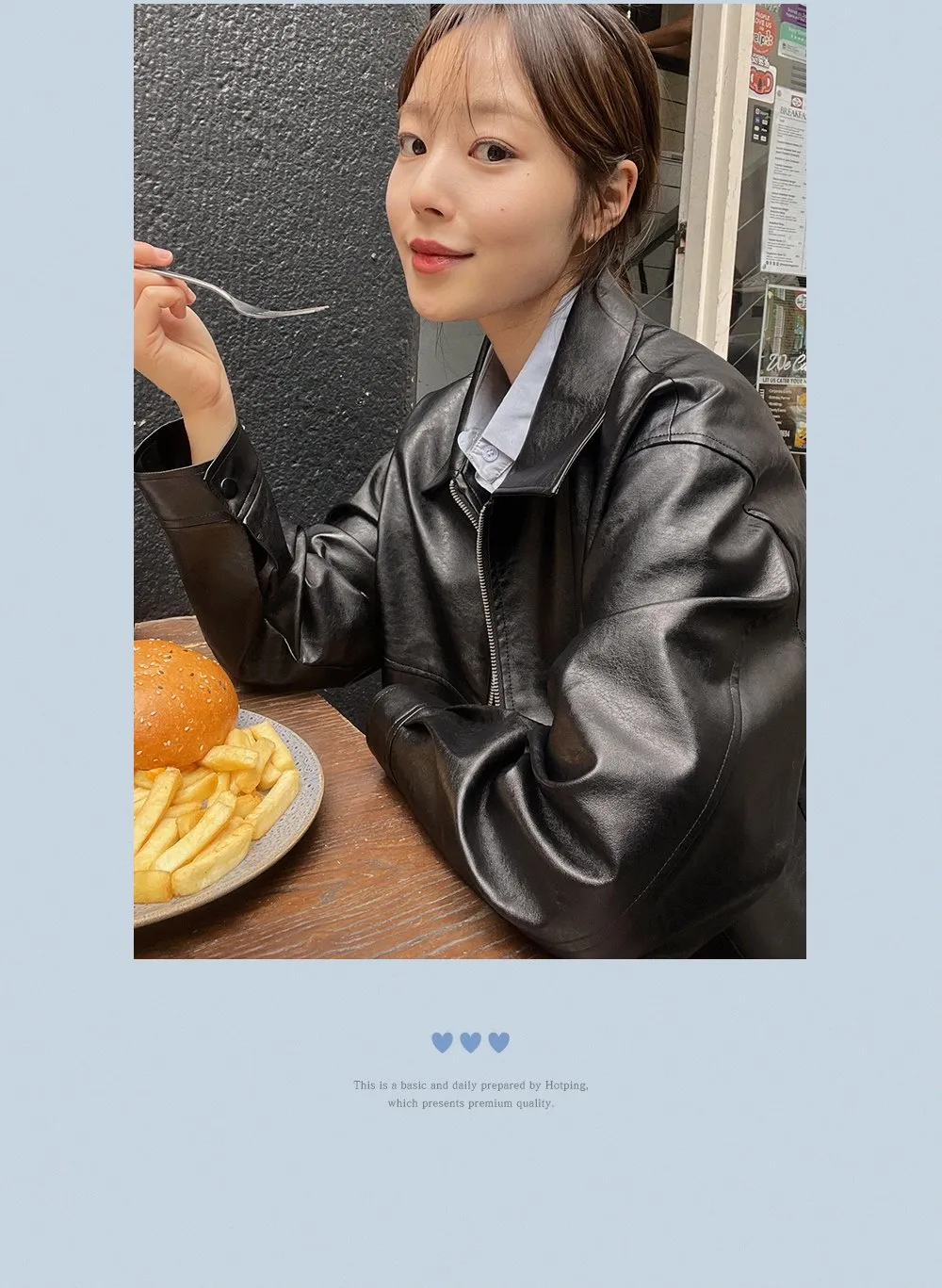 [LOVB] L-1418 카라넥 포켓 가죽 집업자켓