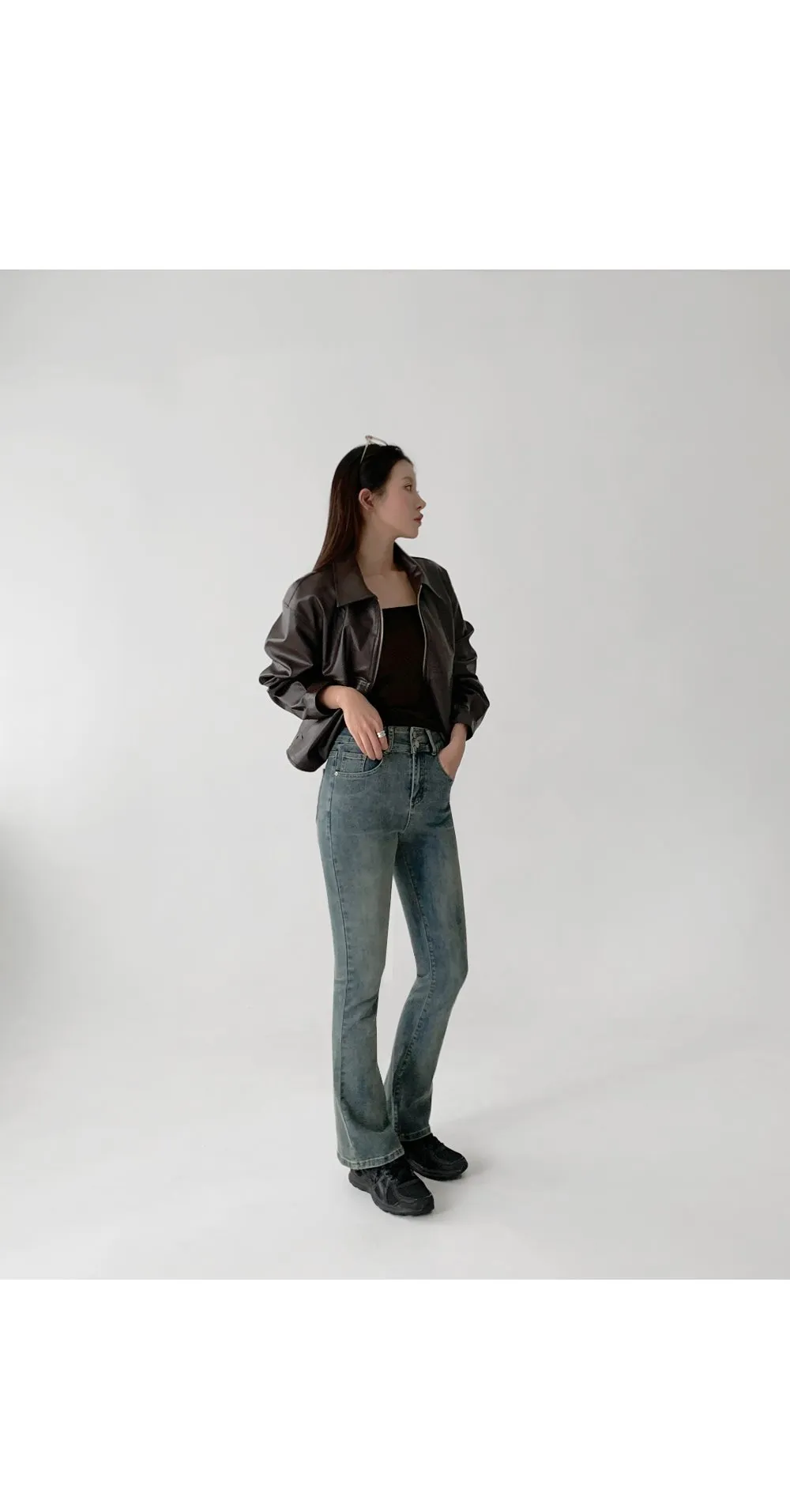 [LOVB] L-1418 카라넥 포켓 가죽 집업자켓