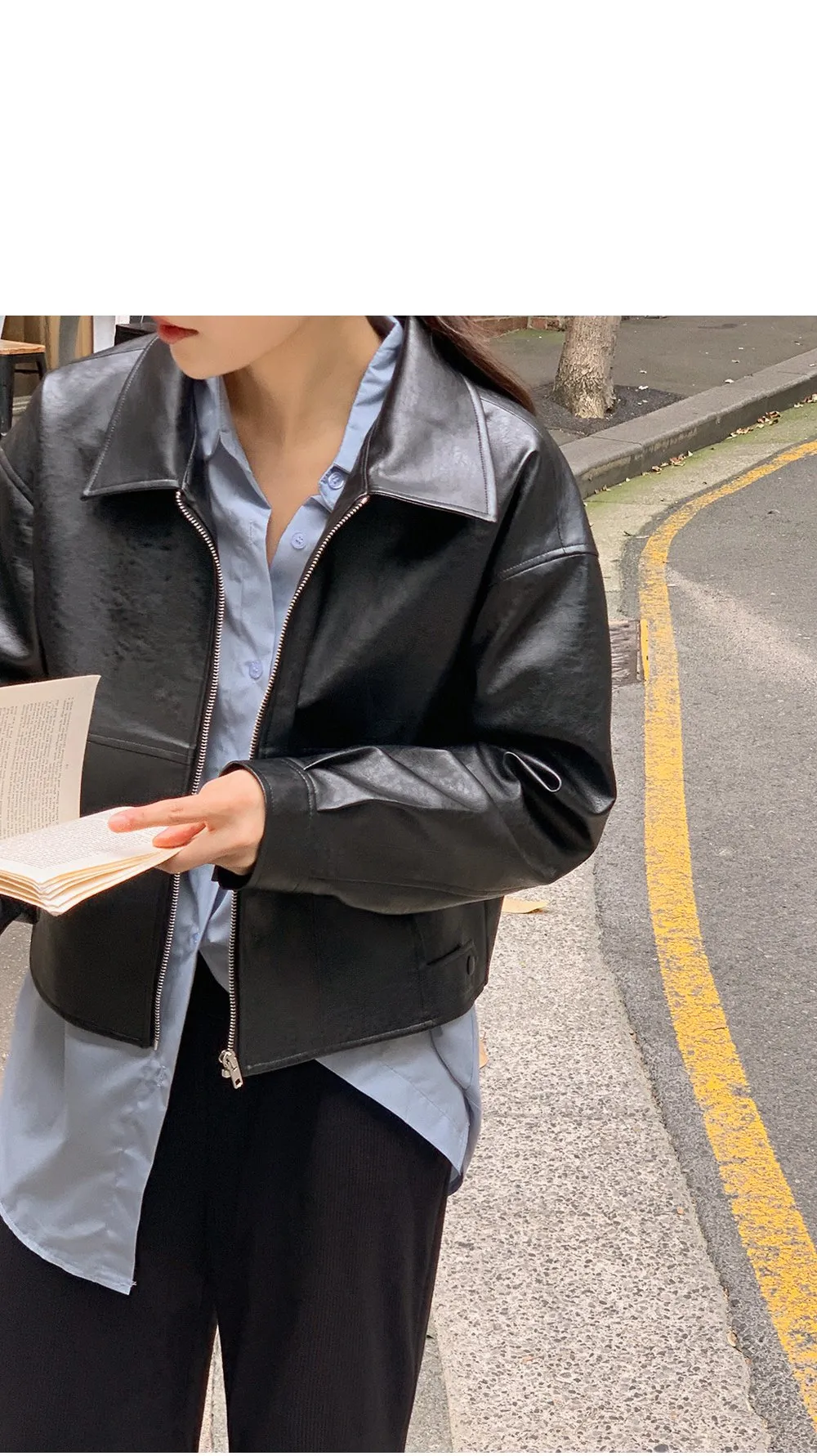 [LOVB] L-1418 카라넥 포켓 가죽 집업자켓