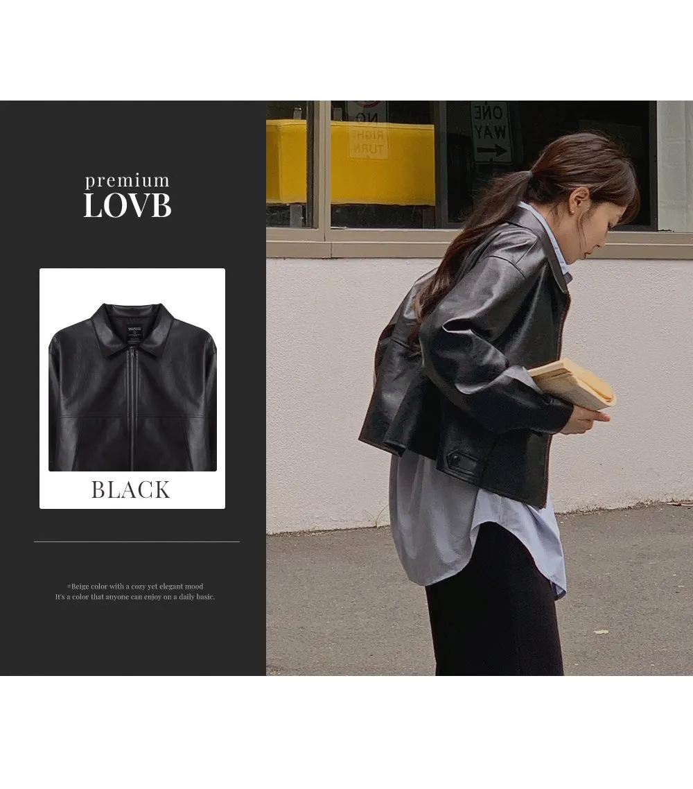 [LOVB] L-1418 카라넥 포켓 가죽 집업자켓